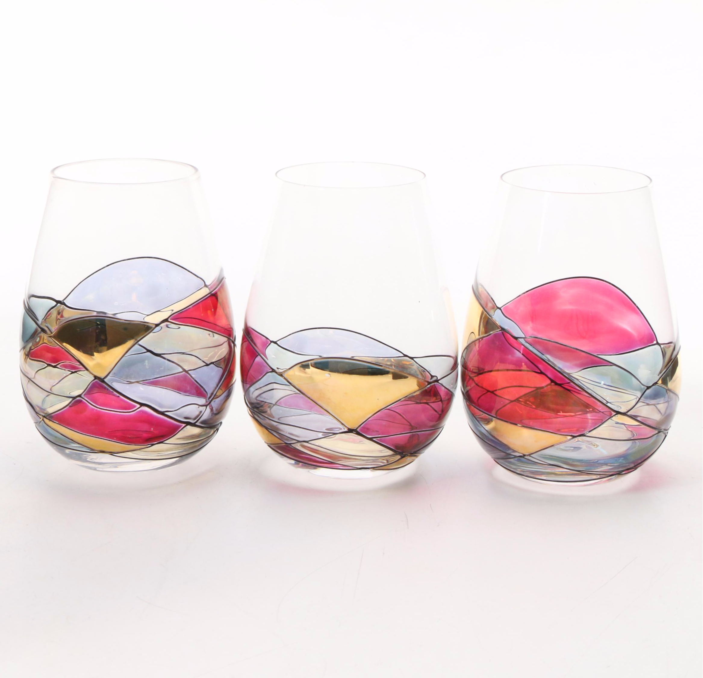"Sagrada" HandPainted Stemless Wine Glasses EBTH