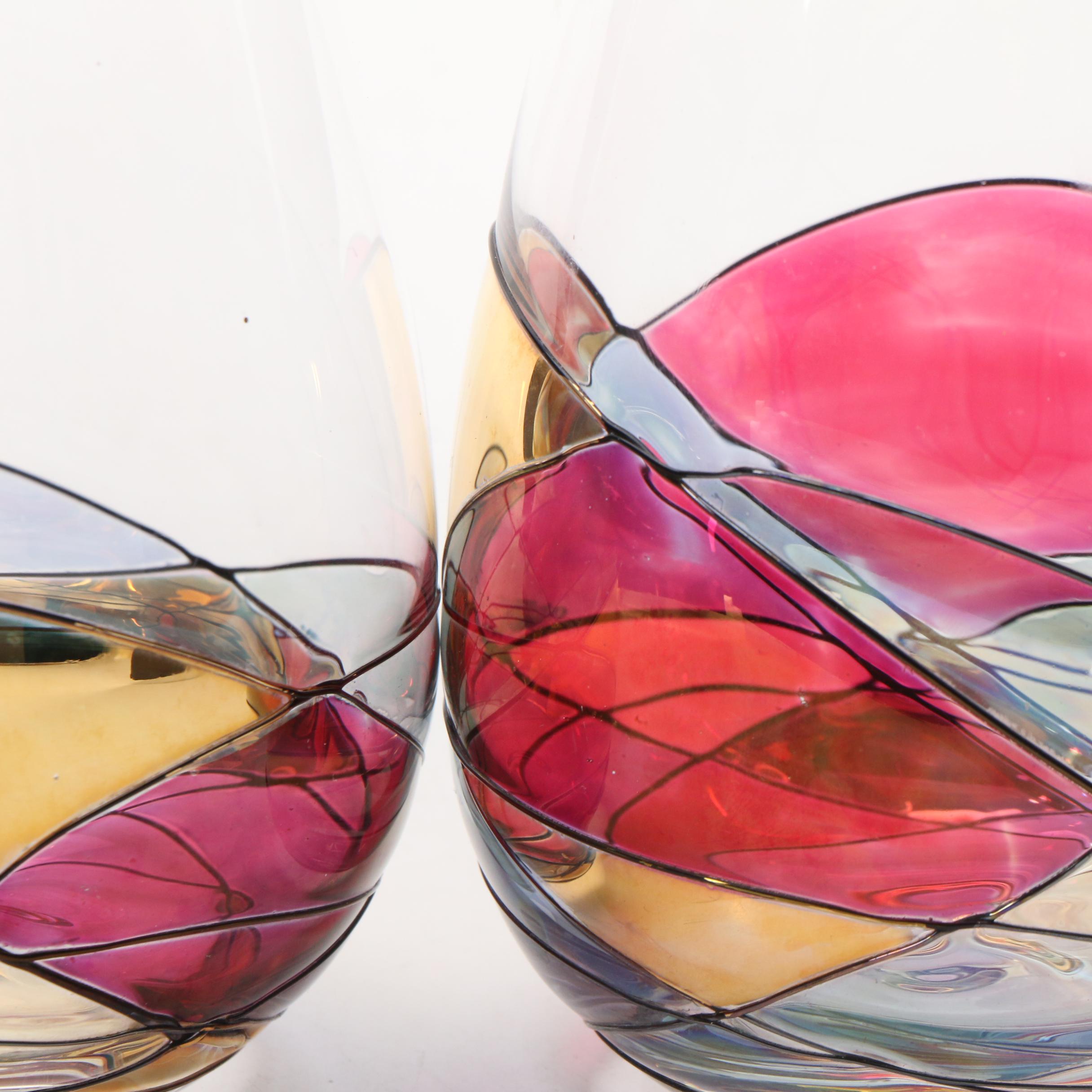 "Sagrada" HandPainted Stemless Wine Glasses EBTH