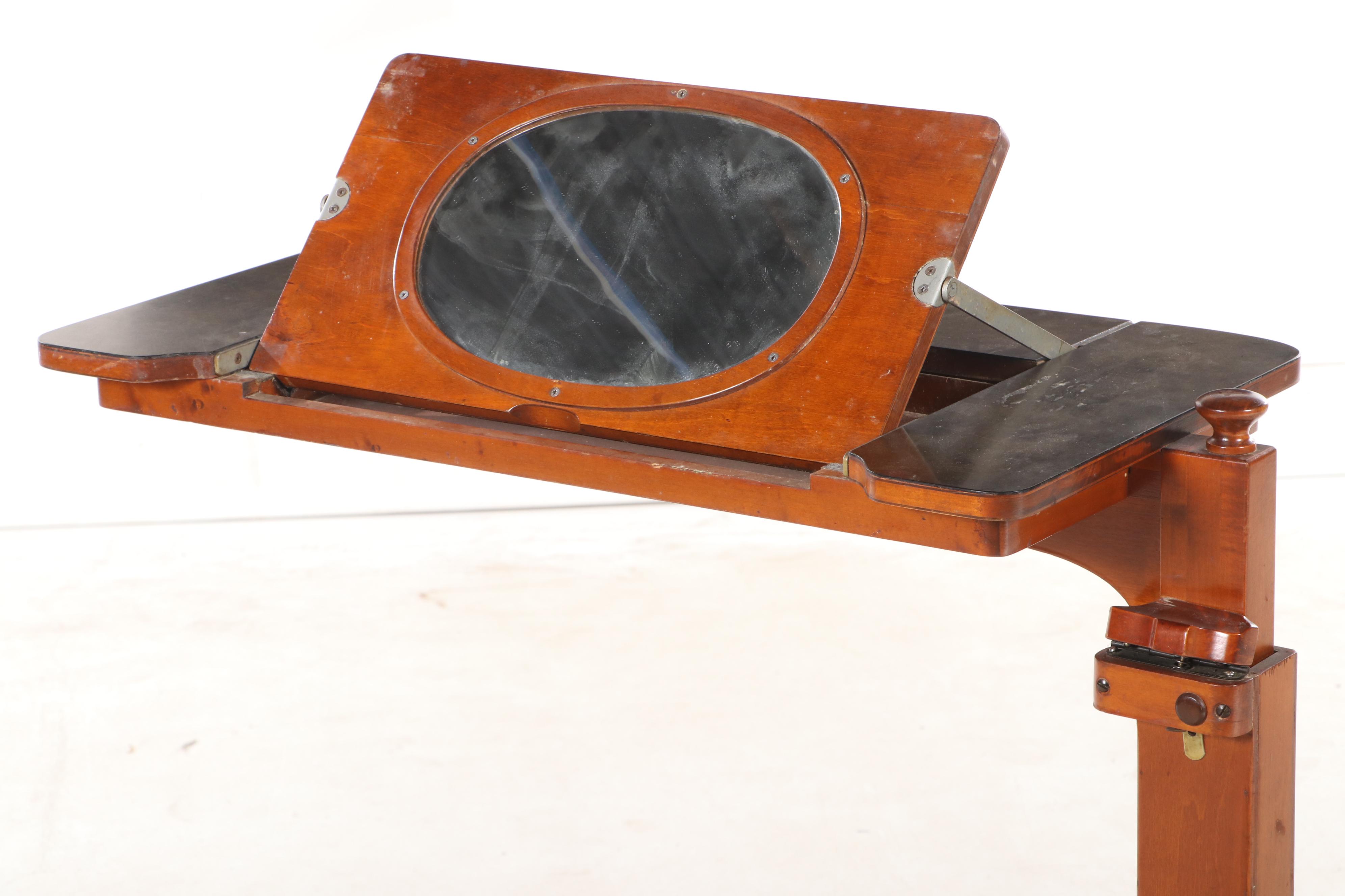 The HillRom Company Maple and Laminate Top Adjustable Overbed Table