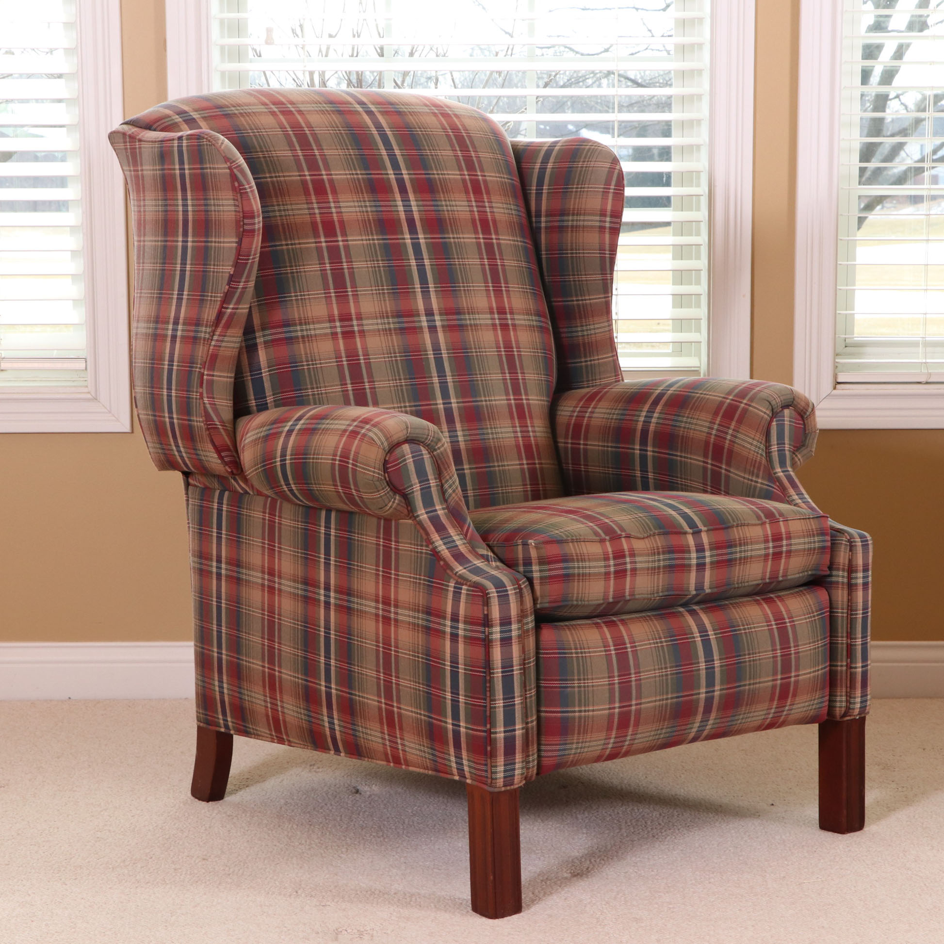 Pair of Hancock & Moore Chippendale Plaid Wingback Recliners EBTH