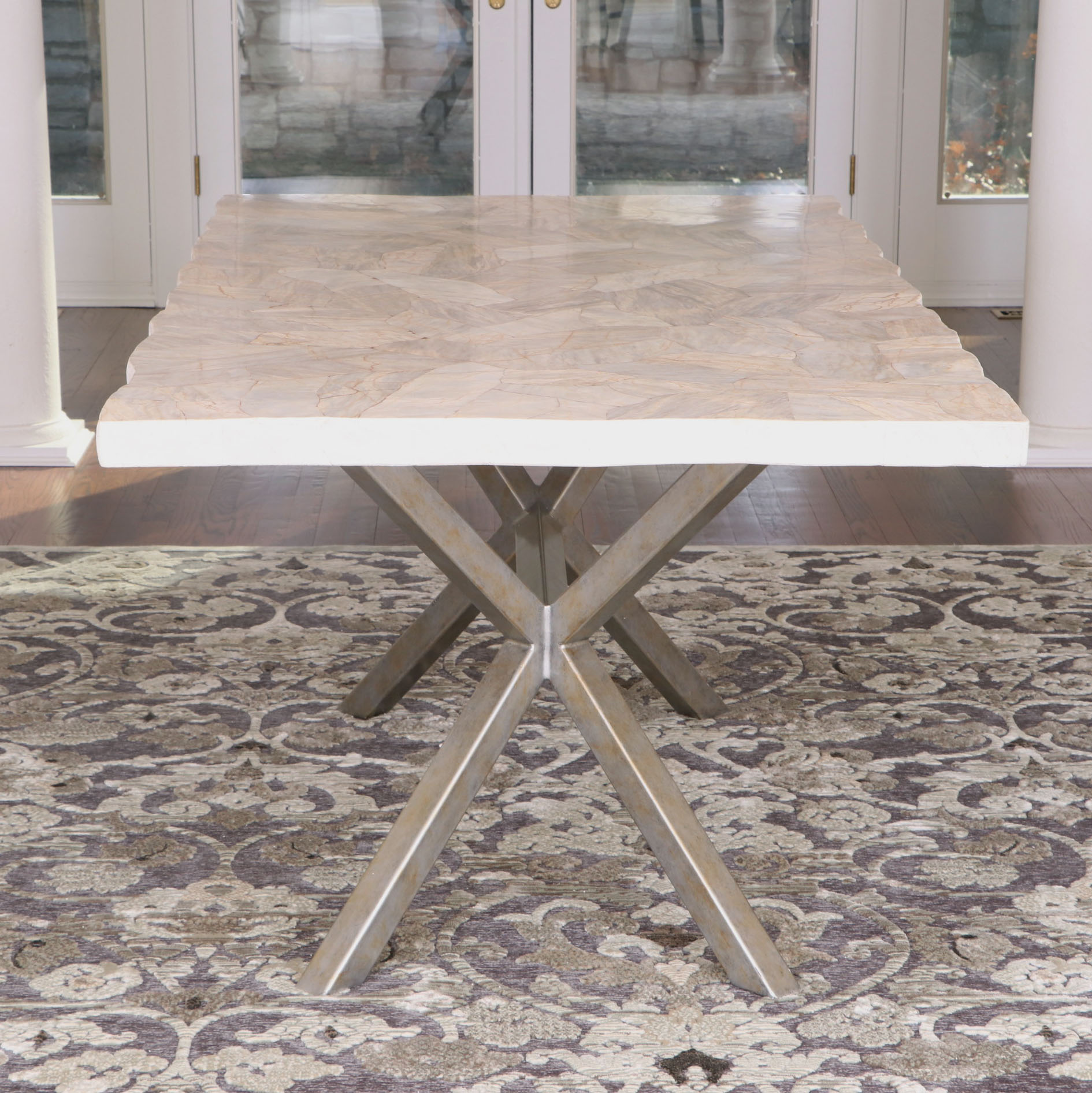 Arhaus "Petra" Marble Top and Iron Base Dining Table EBTH