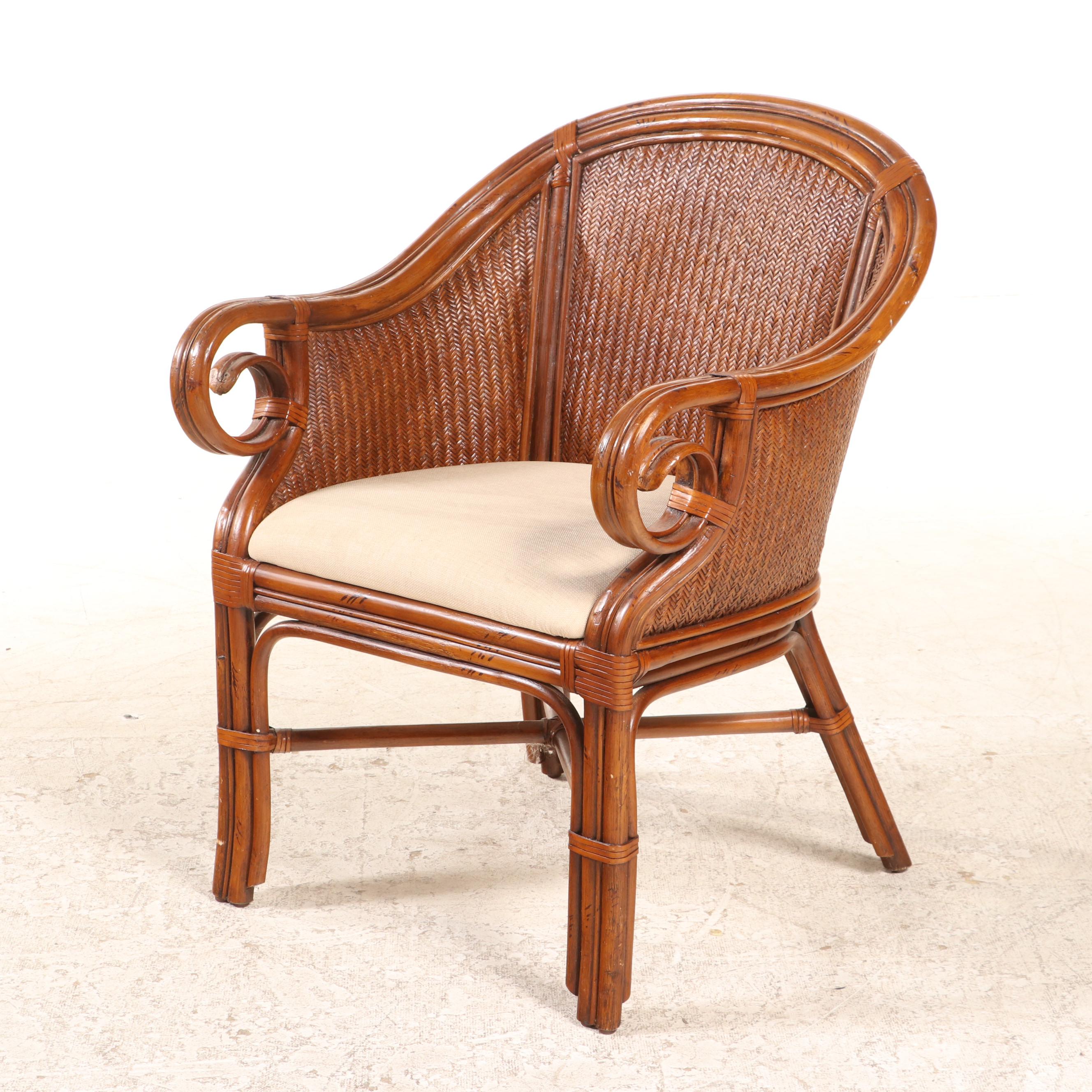 PineapplePedestal Dining Table with Six Rattan Armchairs EBTH