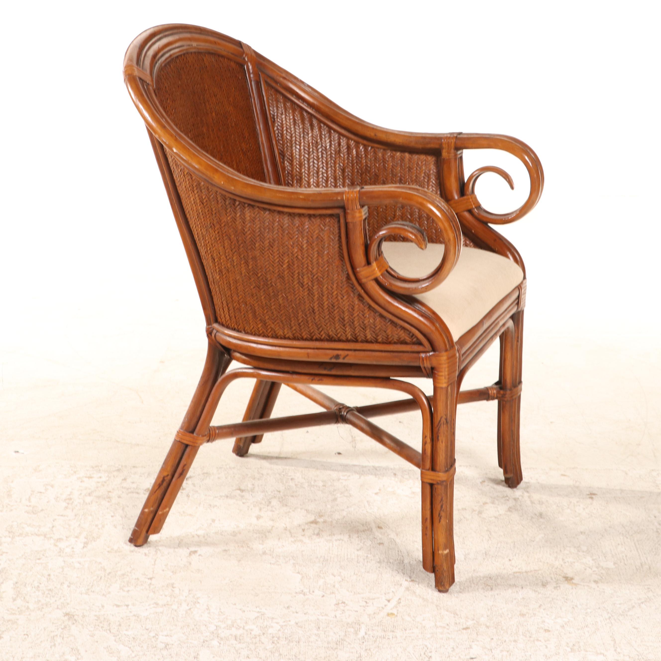 PineapplePedestal Dining Table with Six Rattan Armchairs EBTH