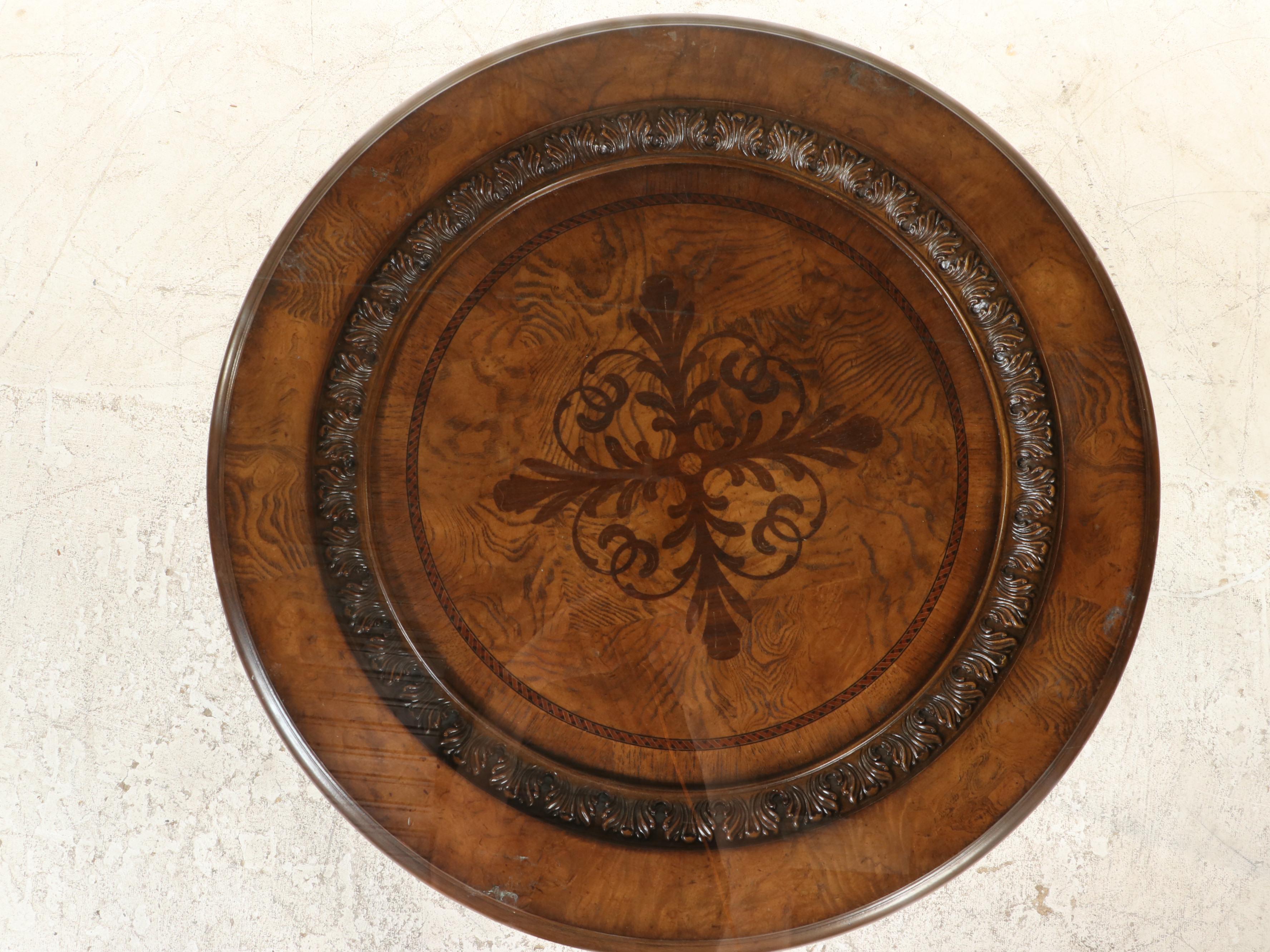 Havertys "Villa Clare" Baroque Style Pedestal Dining Table with Glass