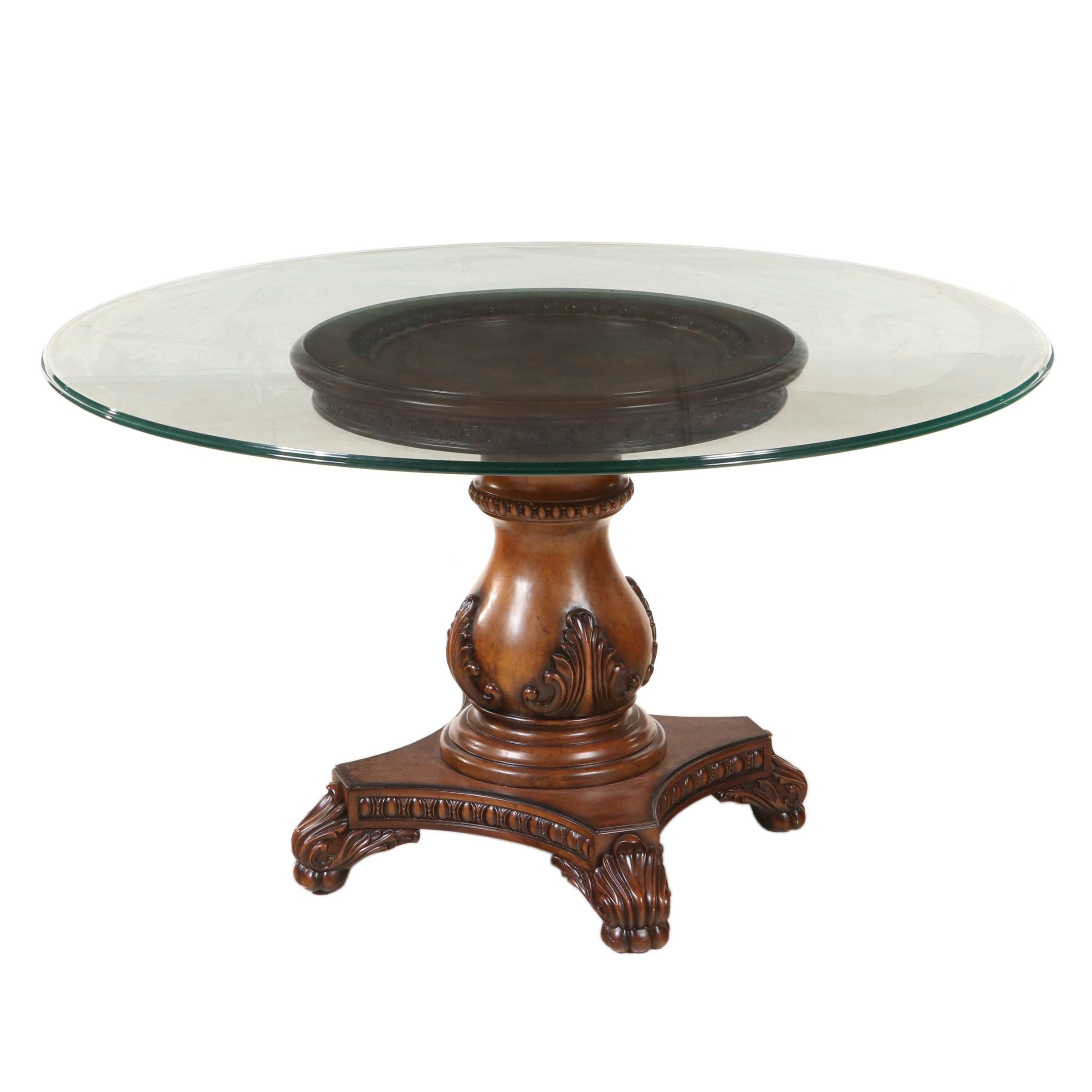 Havertys "Villa Clare" Baroque Style Pedestal Dining Table with Glass Top EBTH