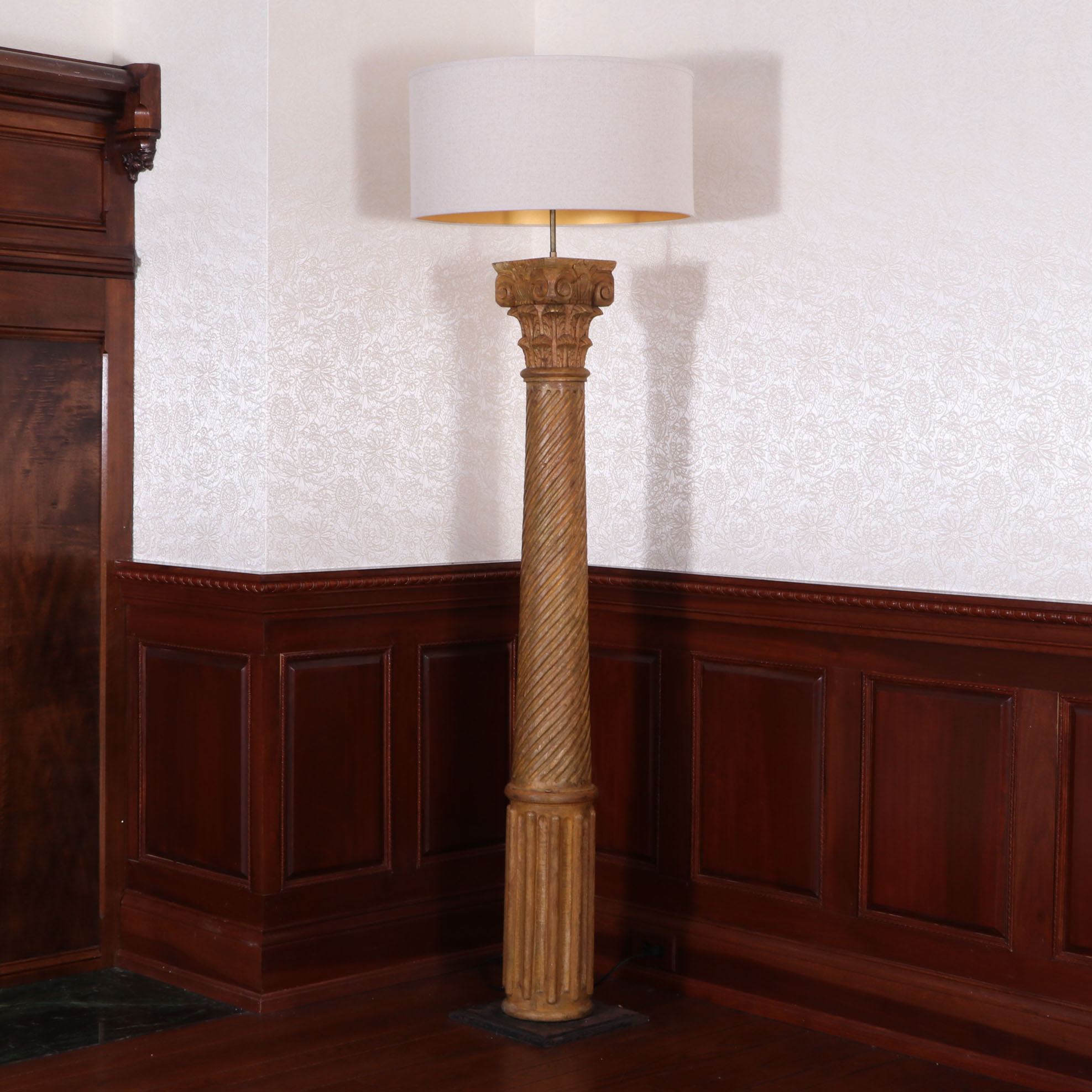 Restoration Hardware Carved Wood Ionic Capital Column Floor Lamp EBTH