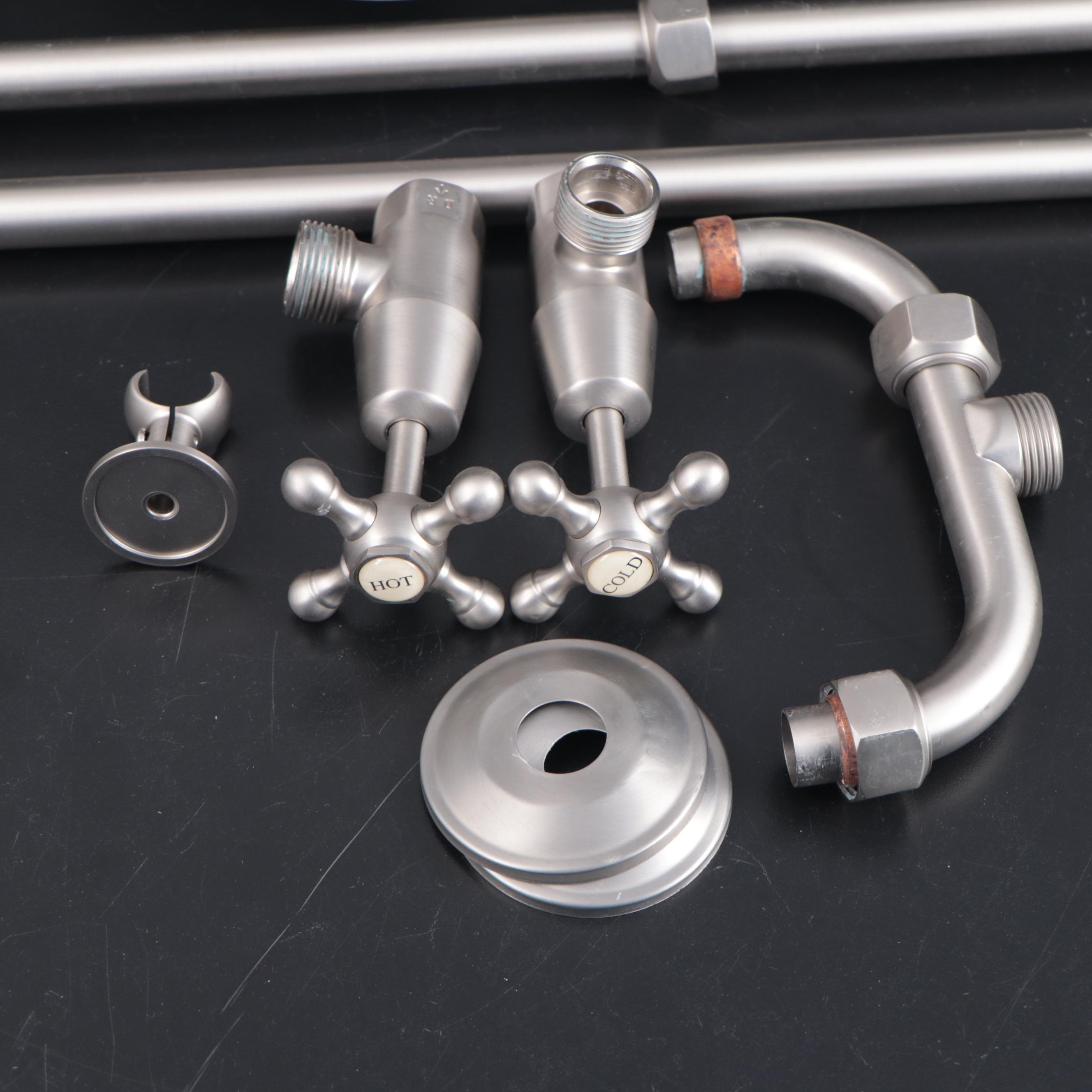 Brushed Nickel Exposed Pipe Wall Mount Shower with Rainfall Showerhead