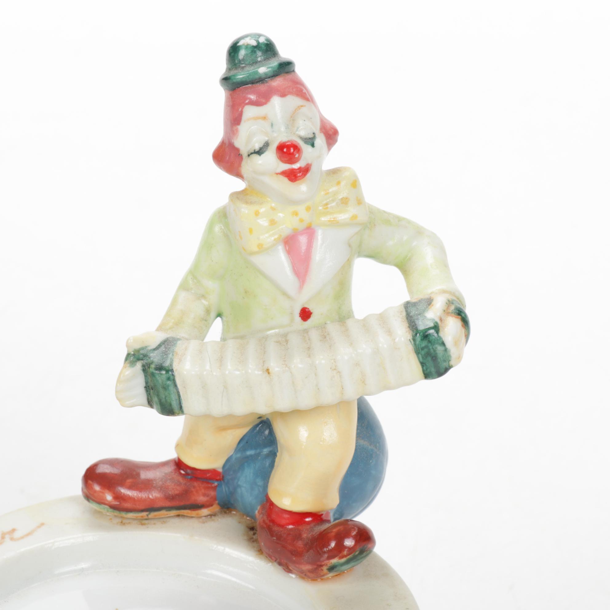 Narco Porcelain Clown Music Box with Twirling Dog, Late 20th Century EBTH