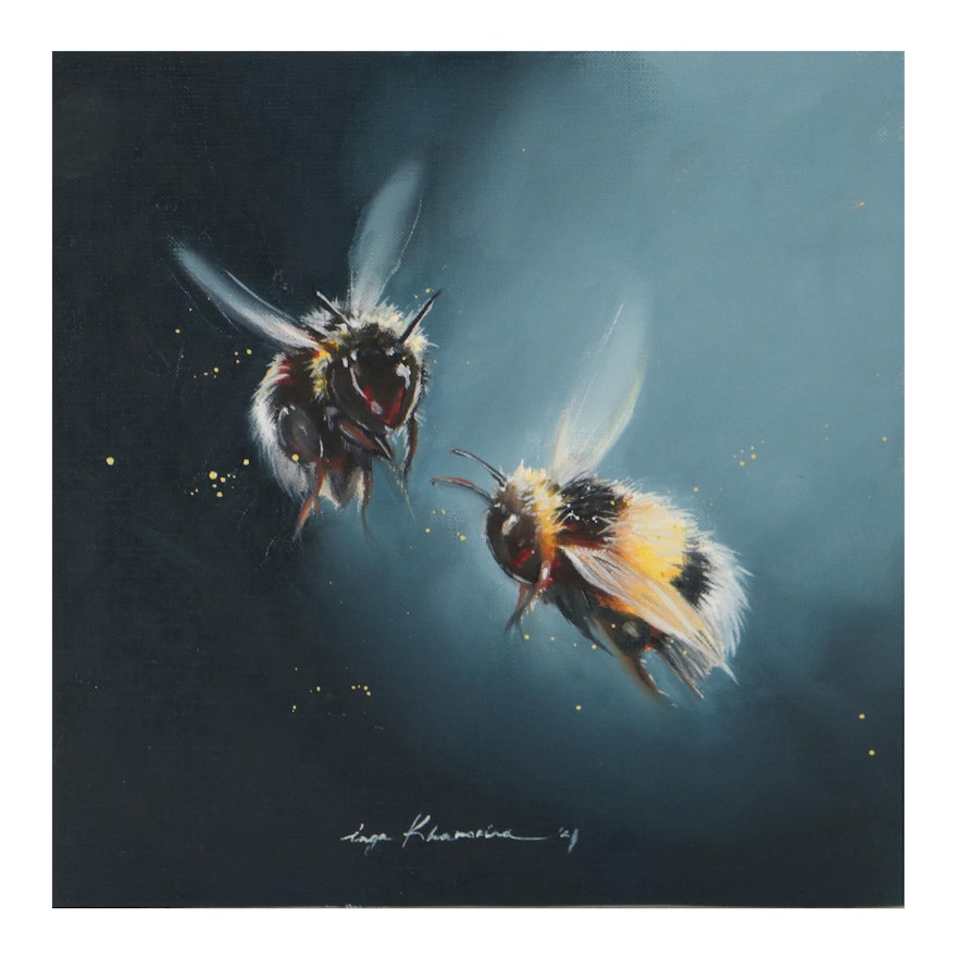 Inga Khanarina Oil Painting of Bees in Flight