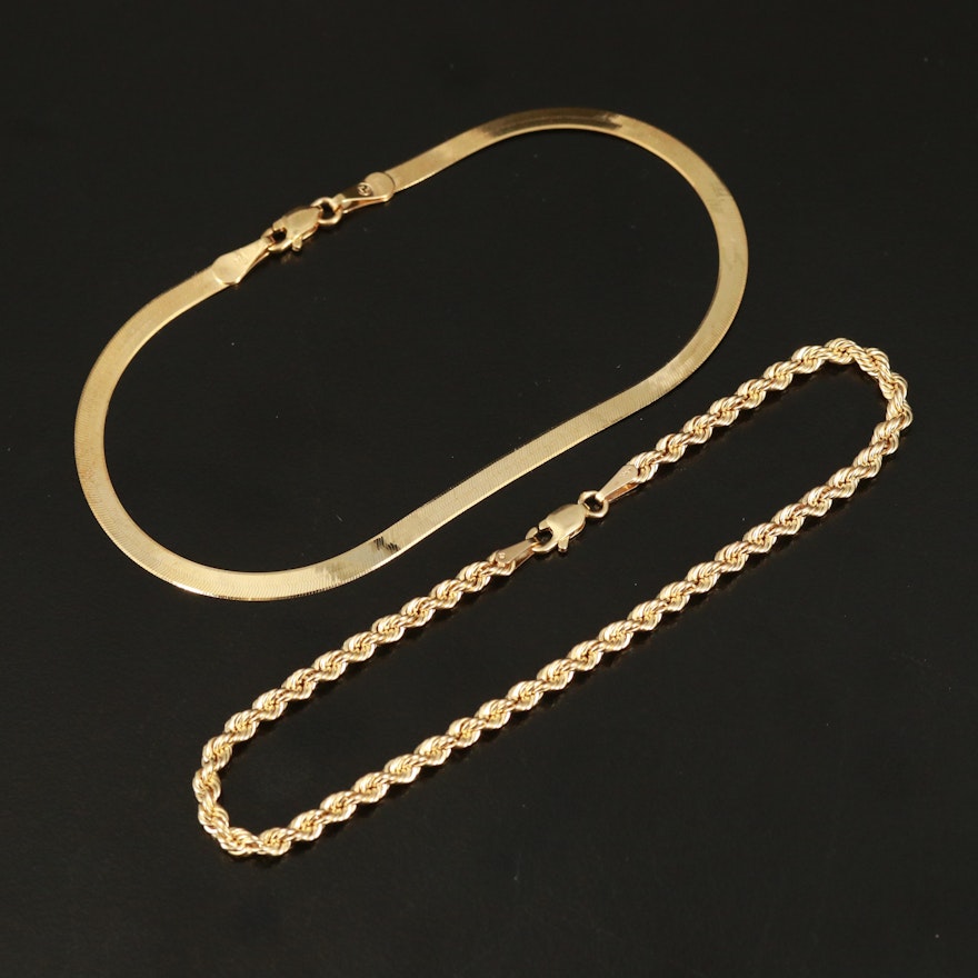 Italian 10K Rope and Herringbone Chain Bracelets