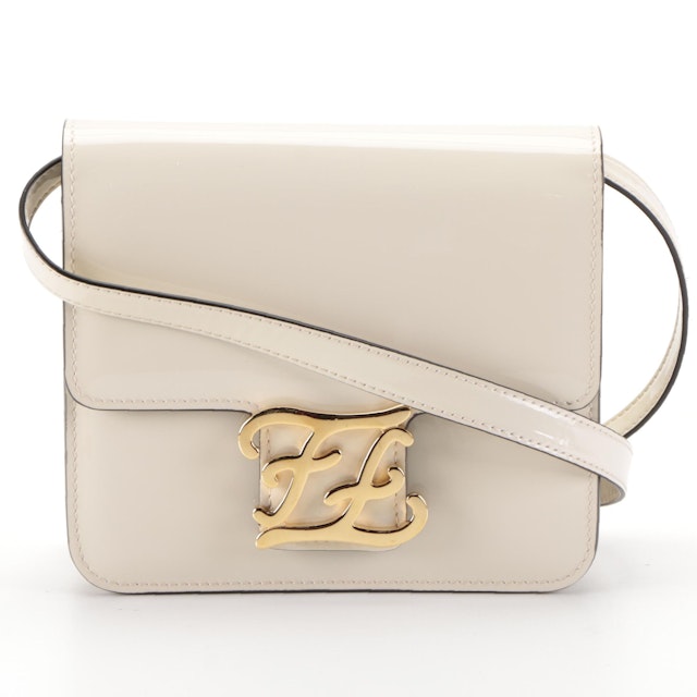 Fendi Karligraphy Front Flap Crossbody Bag in Sand Patent Leather ...