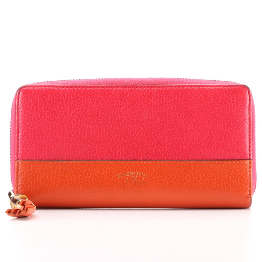 Zip around wallet with bamboo in pink leather