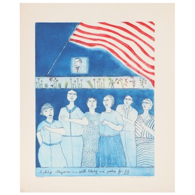 Sylvia T. Gavurin Hand-Colored Etching With Aquatint "New Citizens," 1974
