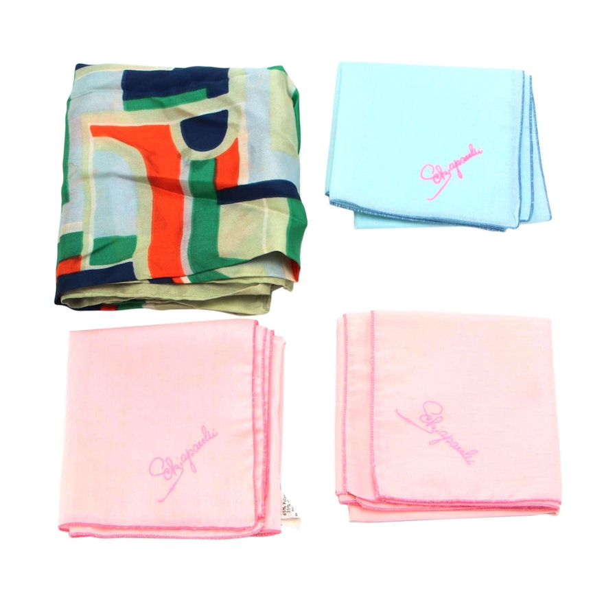 Schiaparelli Abstract Print and Solid Signature Print Scarves