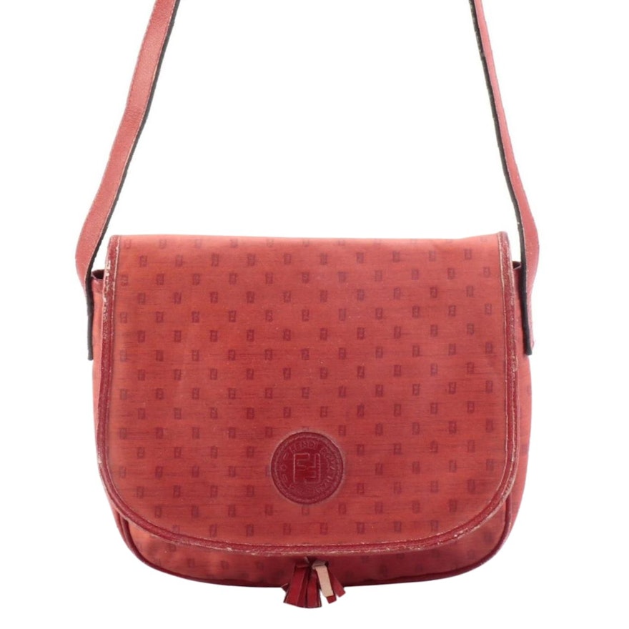 Fendi Crossbody Bag in Red Coated FF Canvas and Leather Trim