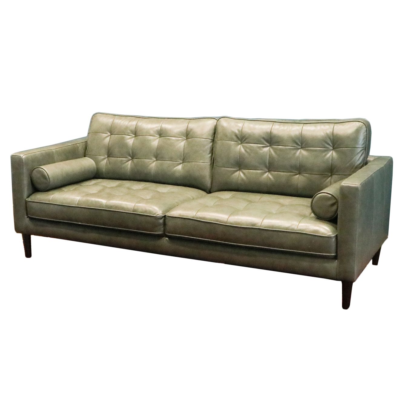 Trayton Furniture Co. Modernist Style Green Leather Sofa EBTH