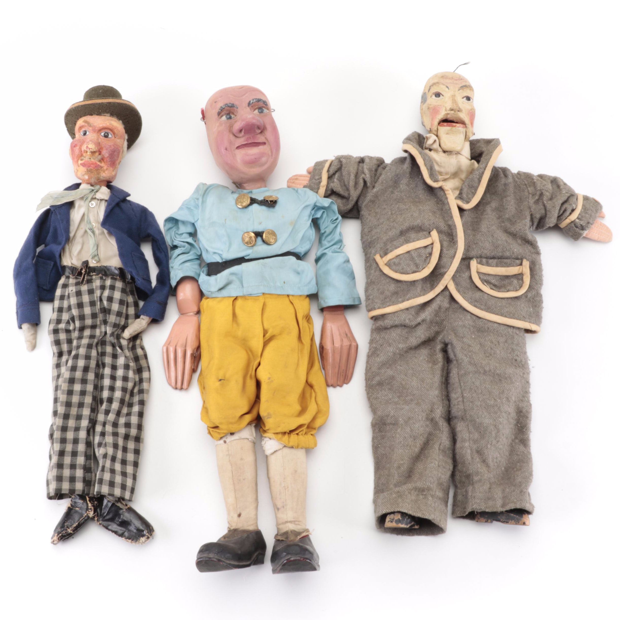 Handmade Papier Mâché and Textile Cubist Folk Art Puppet Sculptures