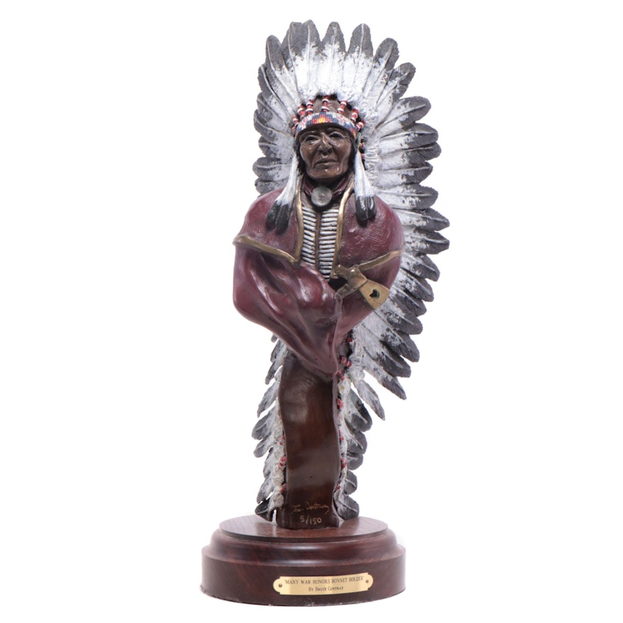 Bruce Contway Patinated Bronze Sculpture of Native American Figure