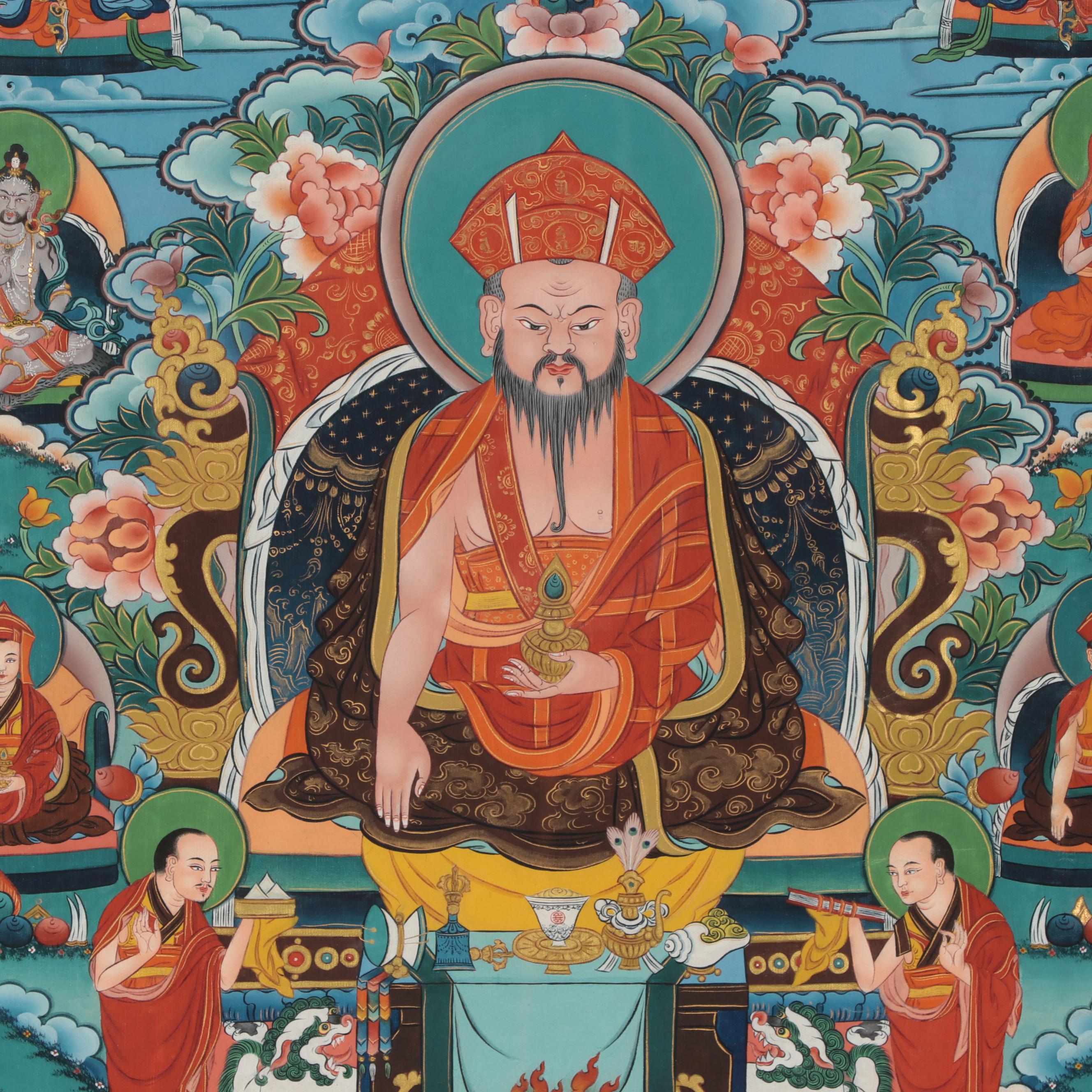 Bhutanese Gouache Thangka Painting of Shabdrung Ngawang Namgyal | EBTH