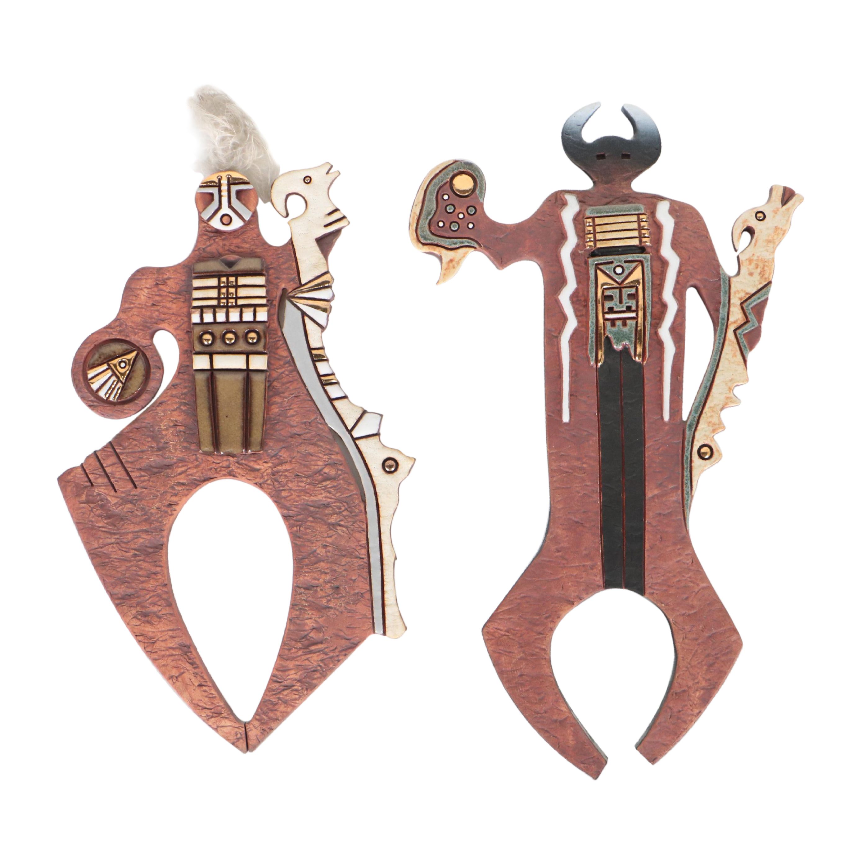 Brad Loving Studio Glazed Ceramic Reliefs of Southwestern Style Figures EBTH