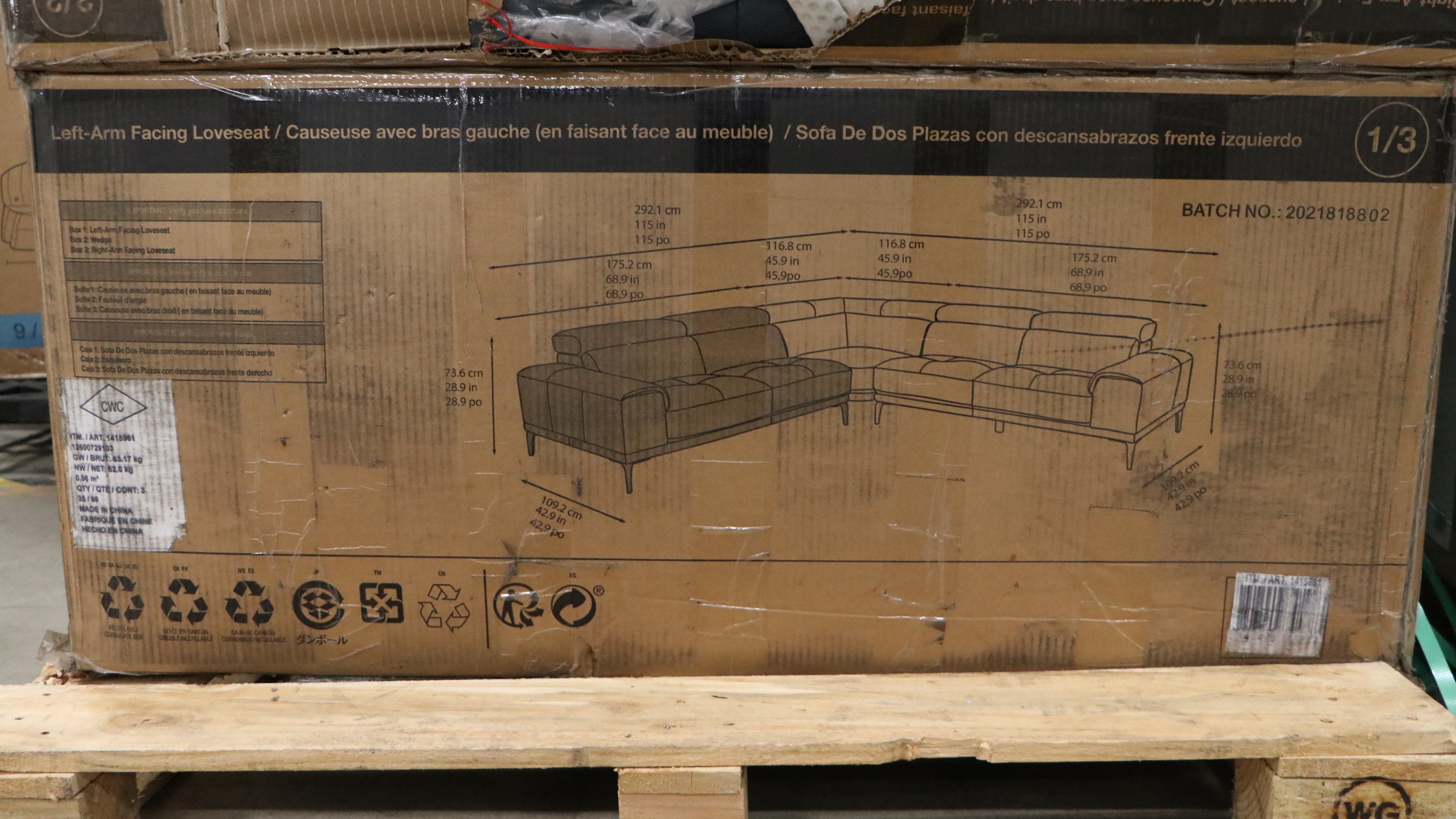 Abbyson "Quinton" Blue Leather Sectional with Adjustable Headrests EBTH