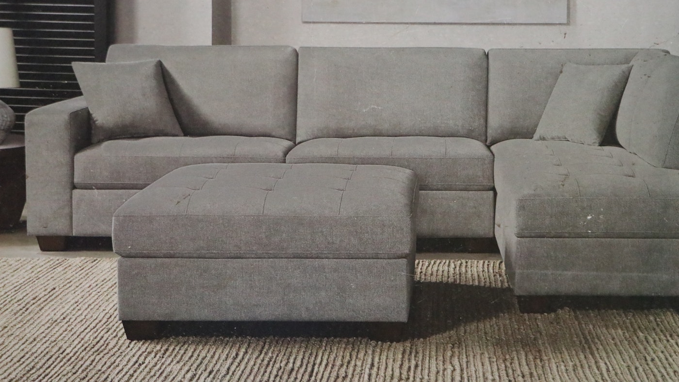 Thomasville "Miles" Button Tufted Fabric Sectional with Storage Ottoman