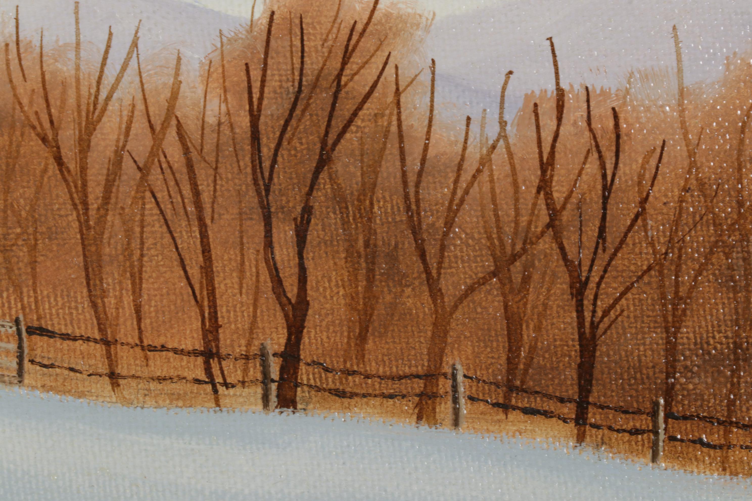 Valerie Lingo Acrylic Painting of Cart and Cabin in Winter, Late 20th Century EBTH