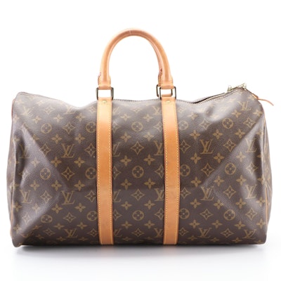 Louis Vuitton Keepall 45 Duffle Bag in Monogram Canvas and Vachetta Leather