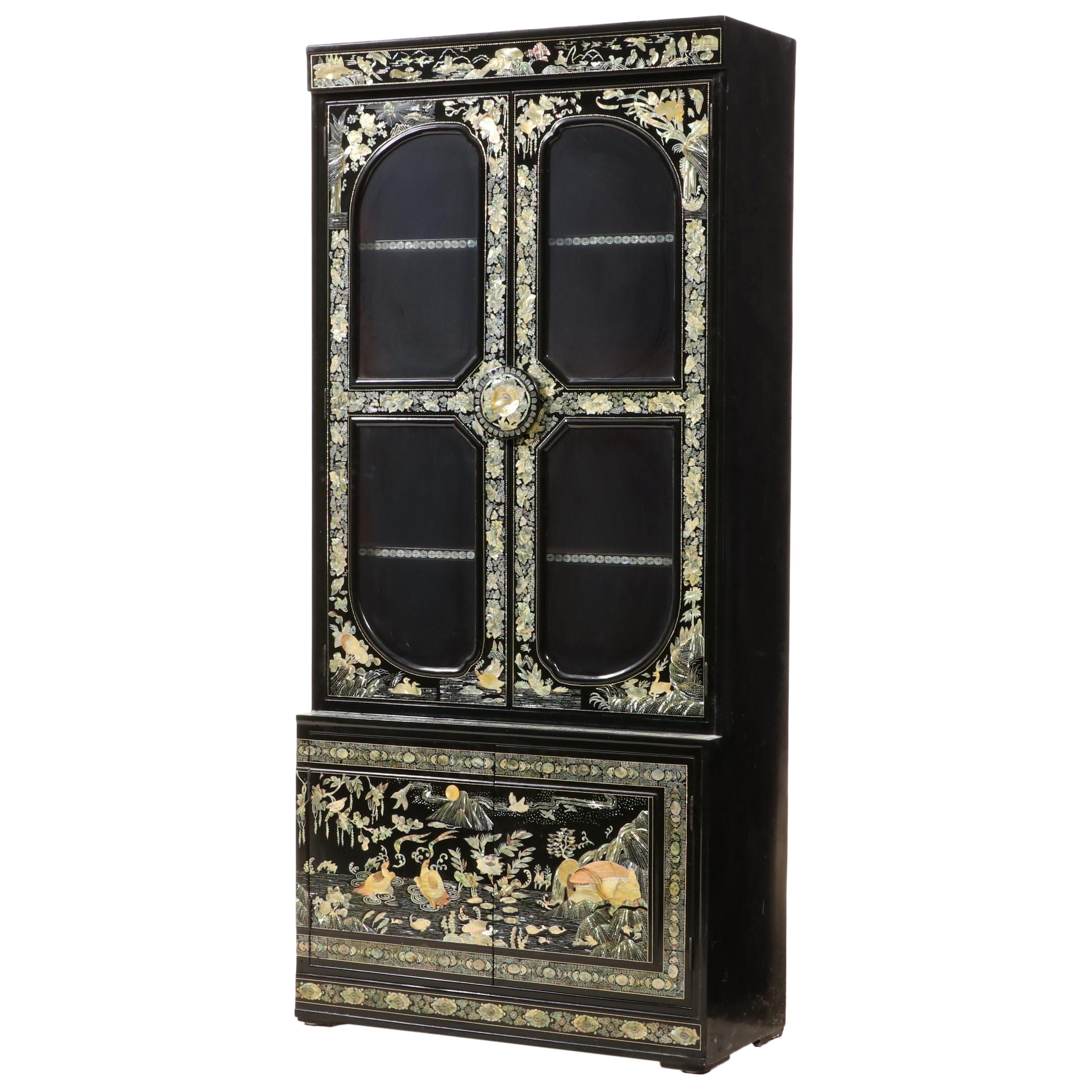 Chinese Lacquered Display Cabinet with Abalone Inlay | EBTH