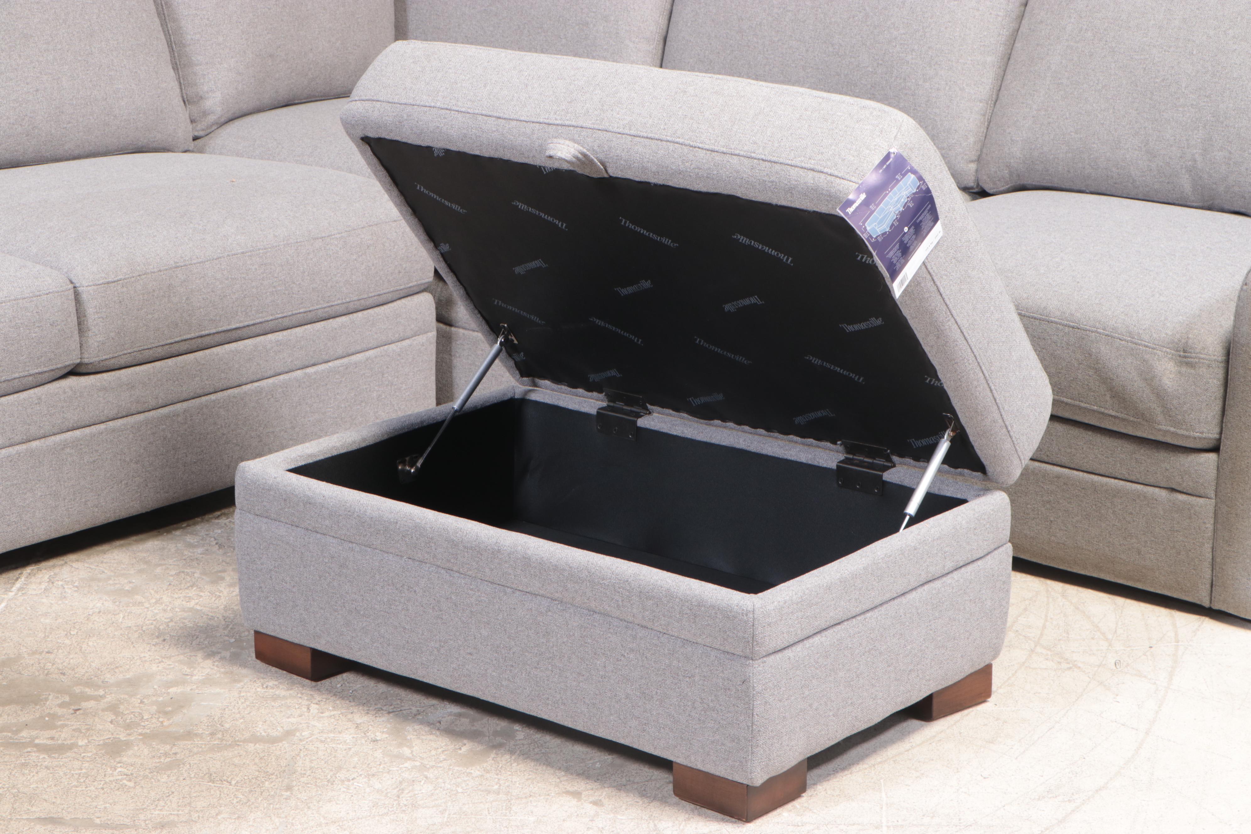 Thomasville "Langdon" Grey Fabric Sectional with Storage Ottoman EBTH