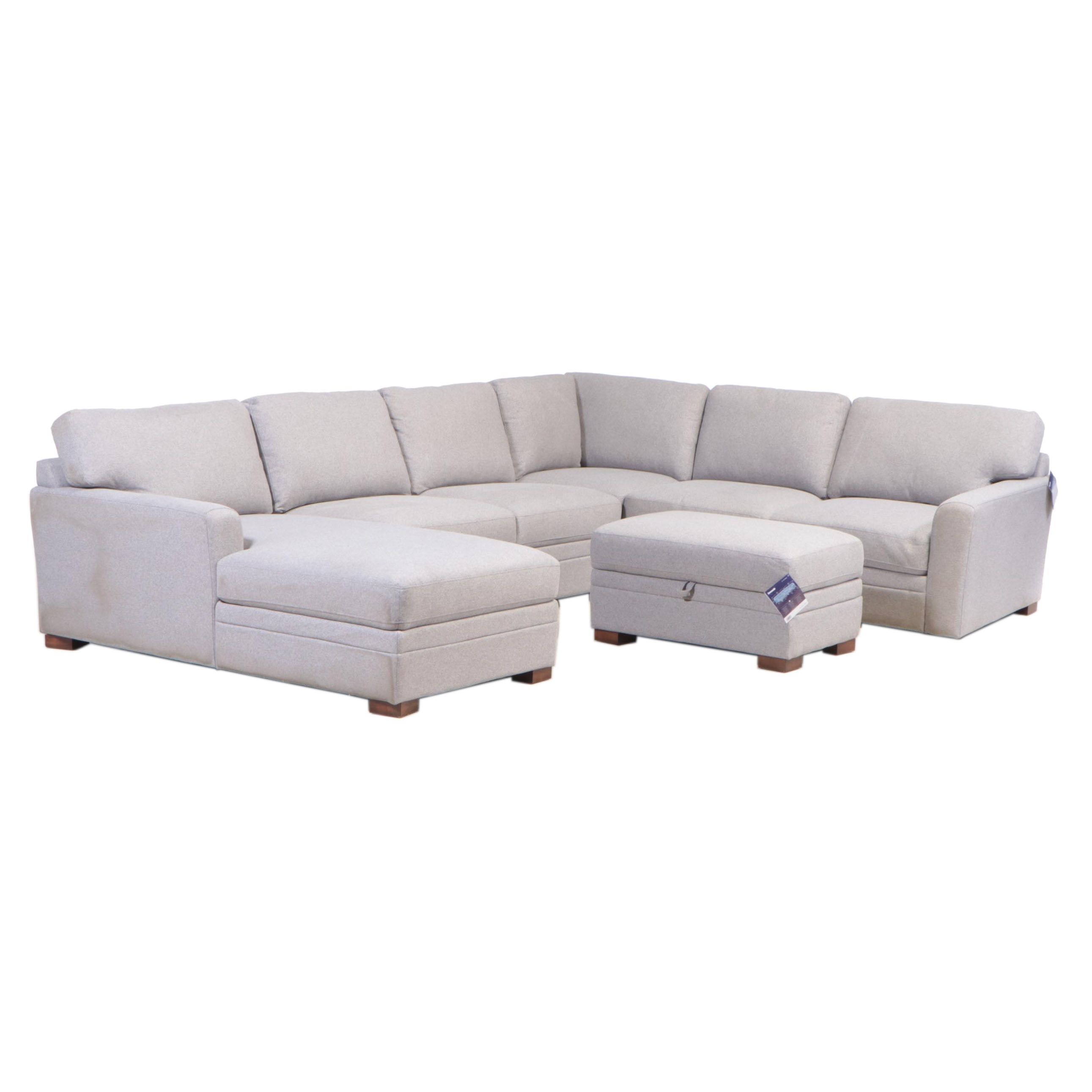 Thomasville "Langdon" Grey Fabric Sectional with Storage Ottoman EBTH