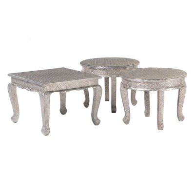Three Anglo-Indian Repoussé Metal-over-Wood Side Tables, 20th Century