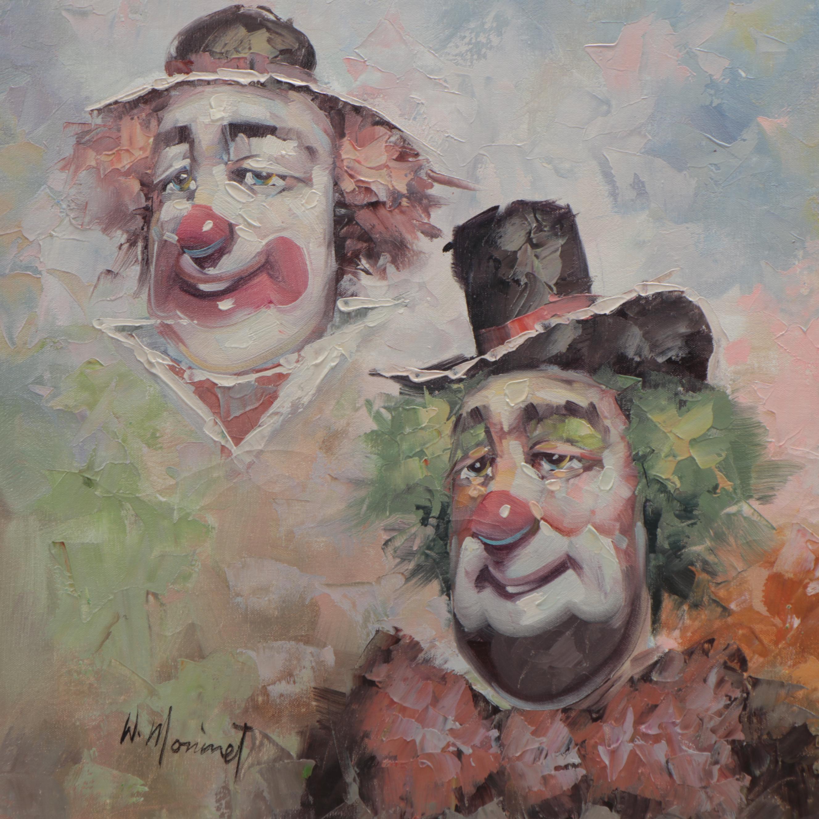 William Moninet Clown Portrait Oil Painting, Late 20th Century | EBTH