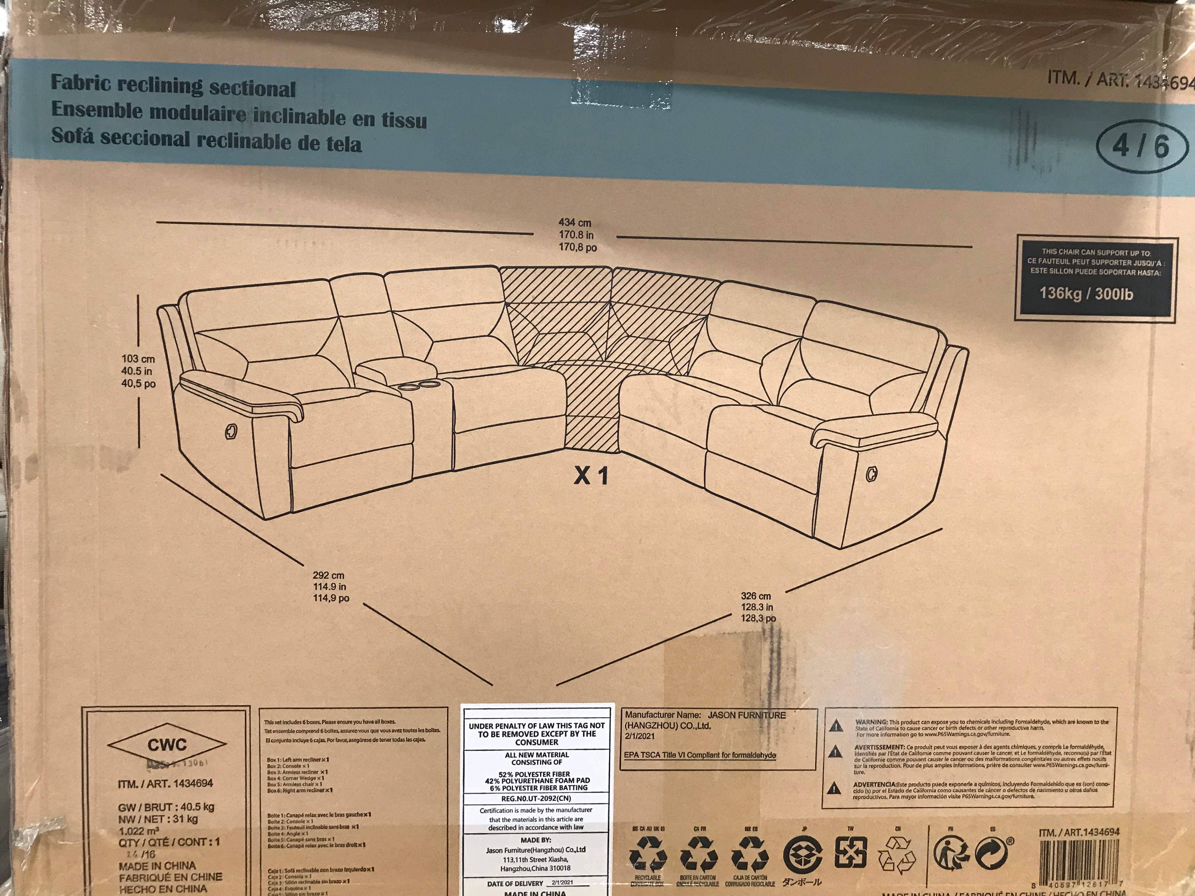 Gilman Creek "Fletcher" Contemporary Fabric Reclining Sectional Sofa EBTH
