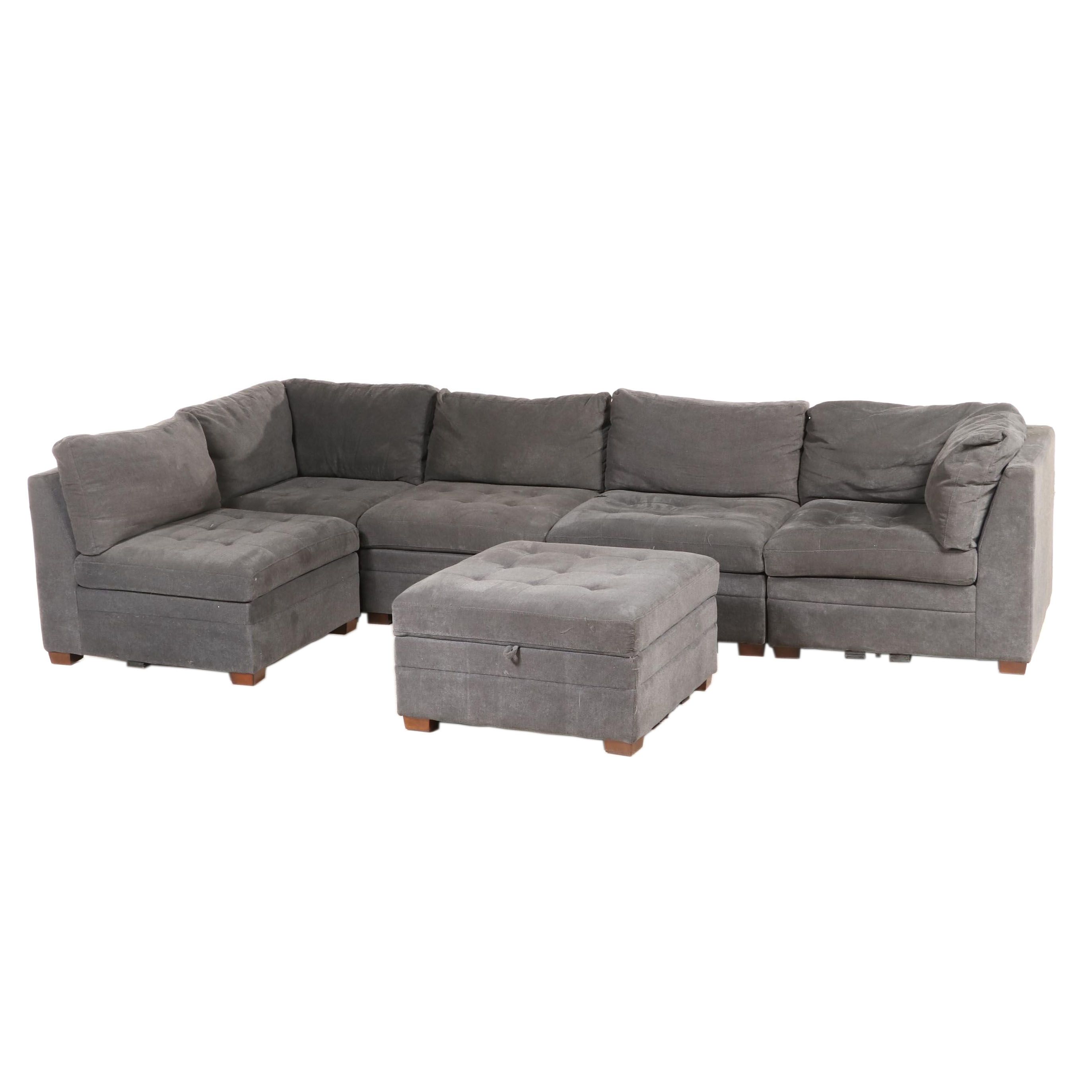 Thomasville "Tisdale" ButtonTufted Fabric Sectional with Storage