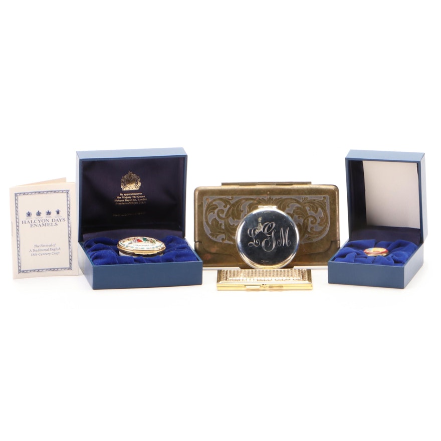 Halcyon Days Enameled Metal Small Boxes with Other Mirrored Compacts and More