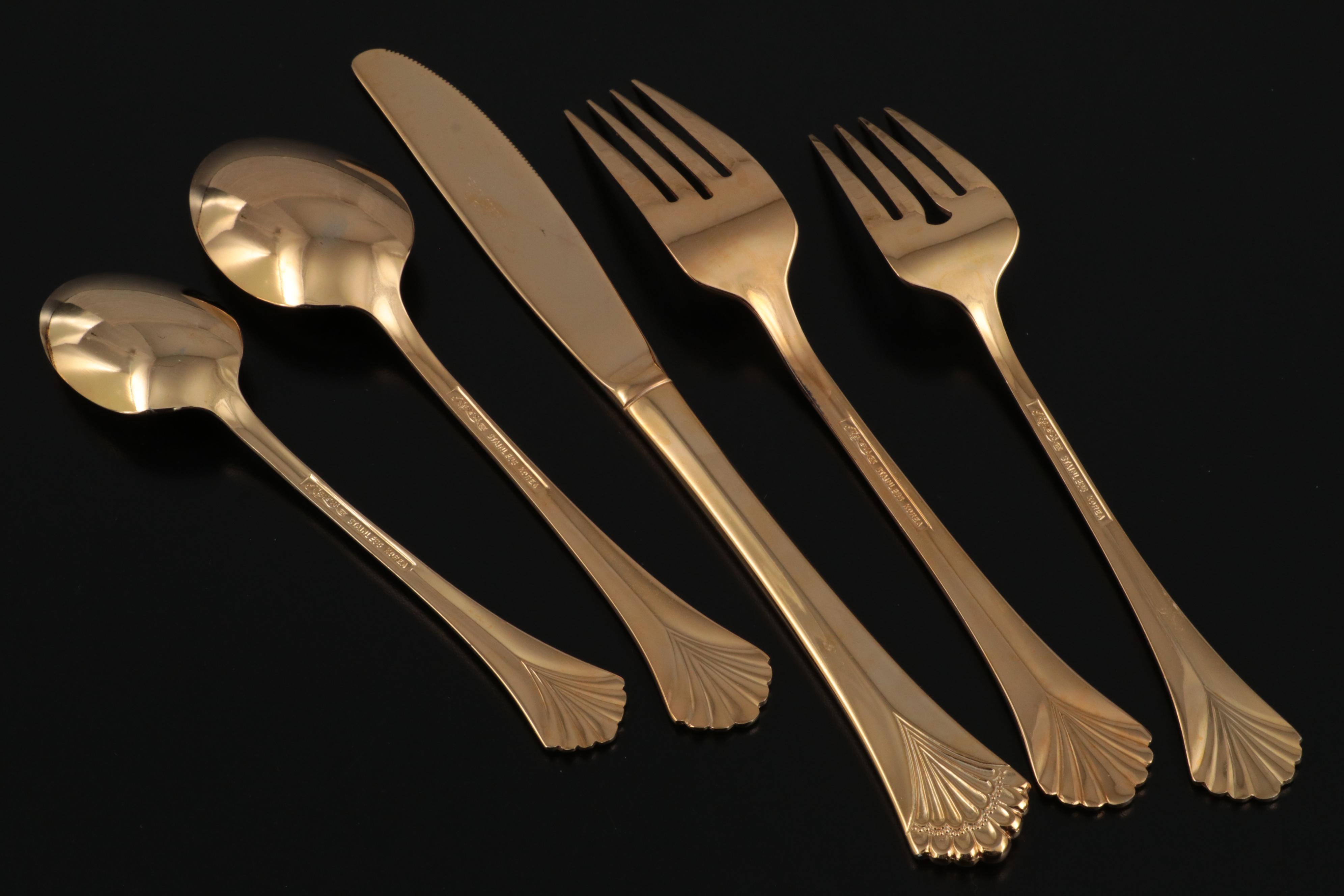 Rogers Cutlery Co. Gold Tone Stainless Steel Flatware EBTH