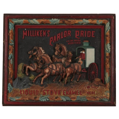 Milliken's Parlor Pride Chalkware Relief Sculpture Sign, Late Early 20th Century