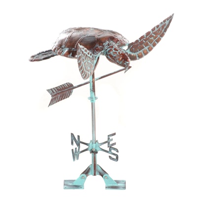 Forced Patina Copper and Metal Sea Turtle Weather Vane