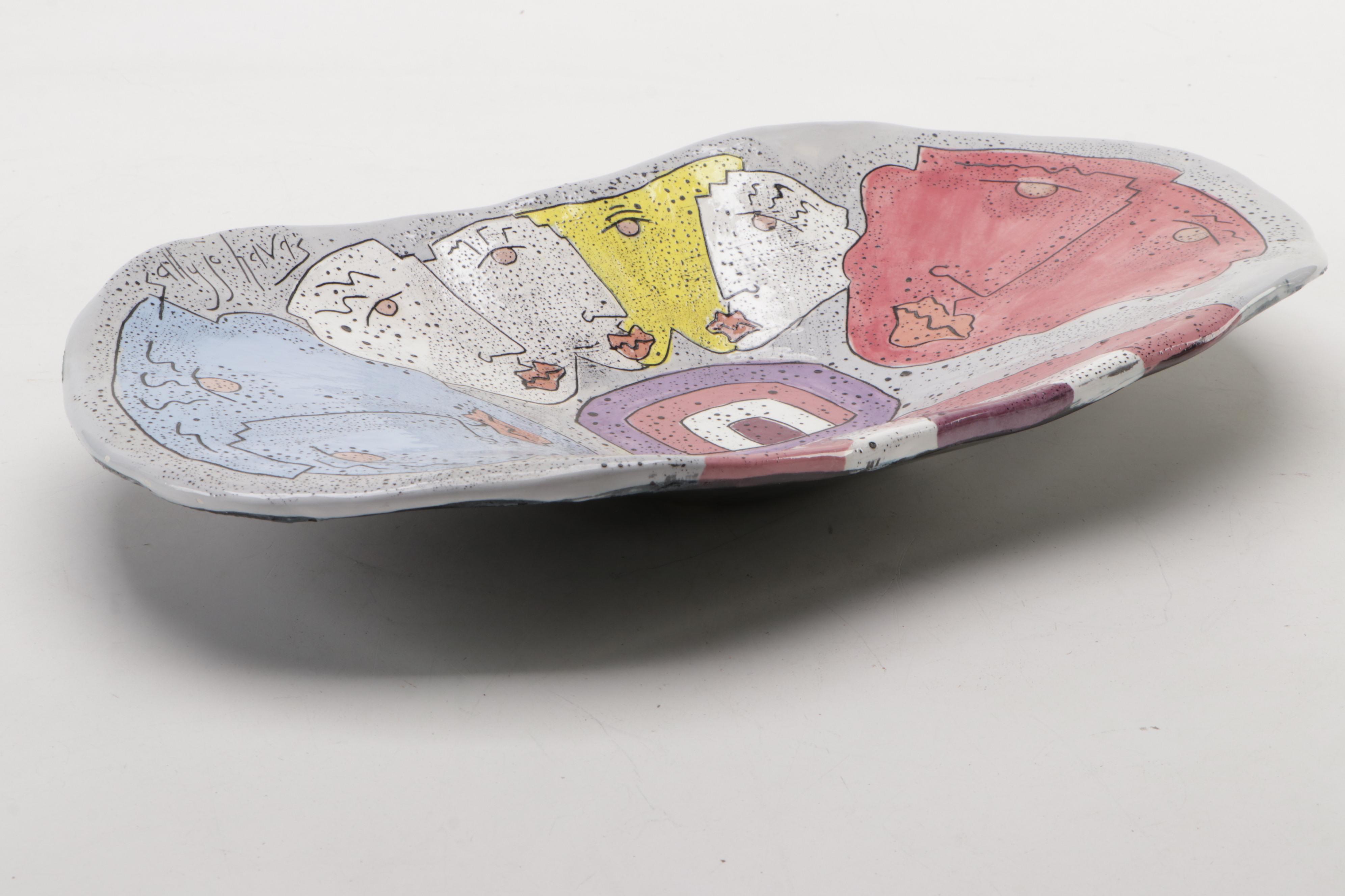 Sally Jo Havas "Face It" HandPainted Earthenware Console Bowl EBTH