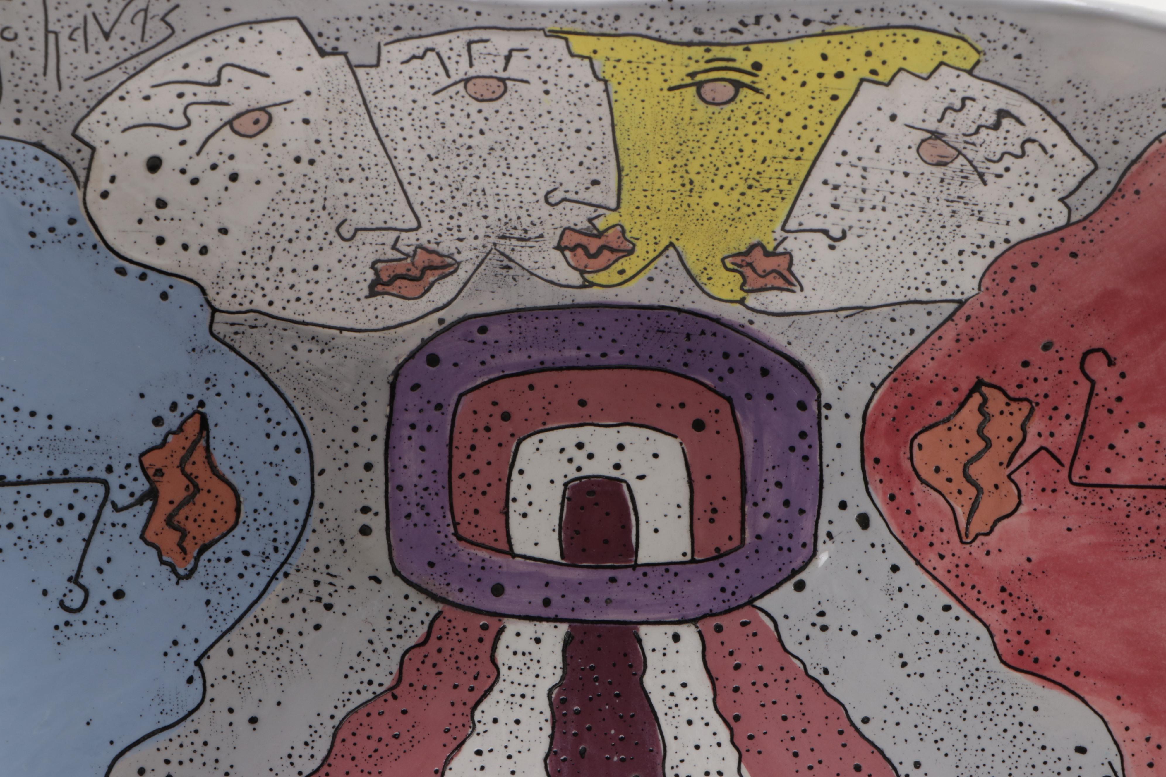 Sally Jo Havas "Face It" HandPainted Earthenware Console Bowl EBTH