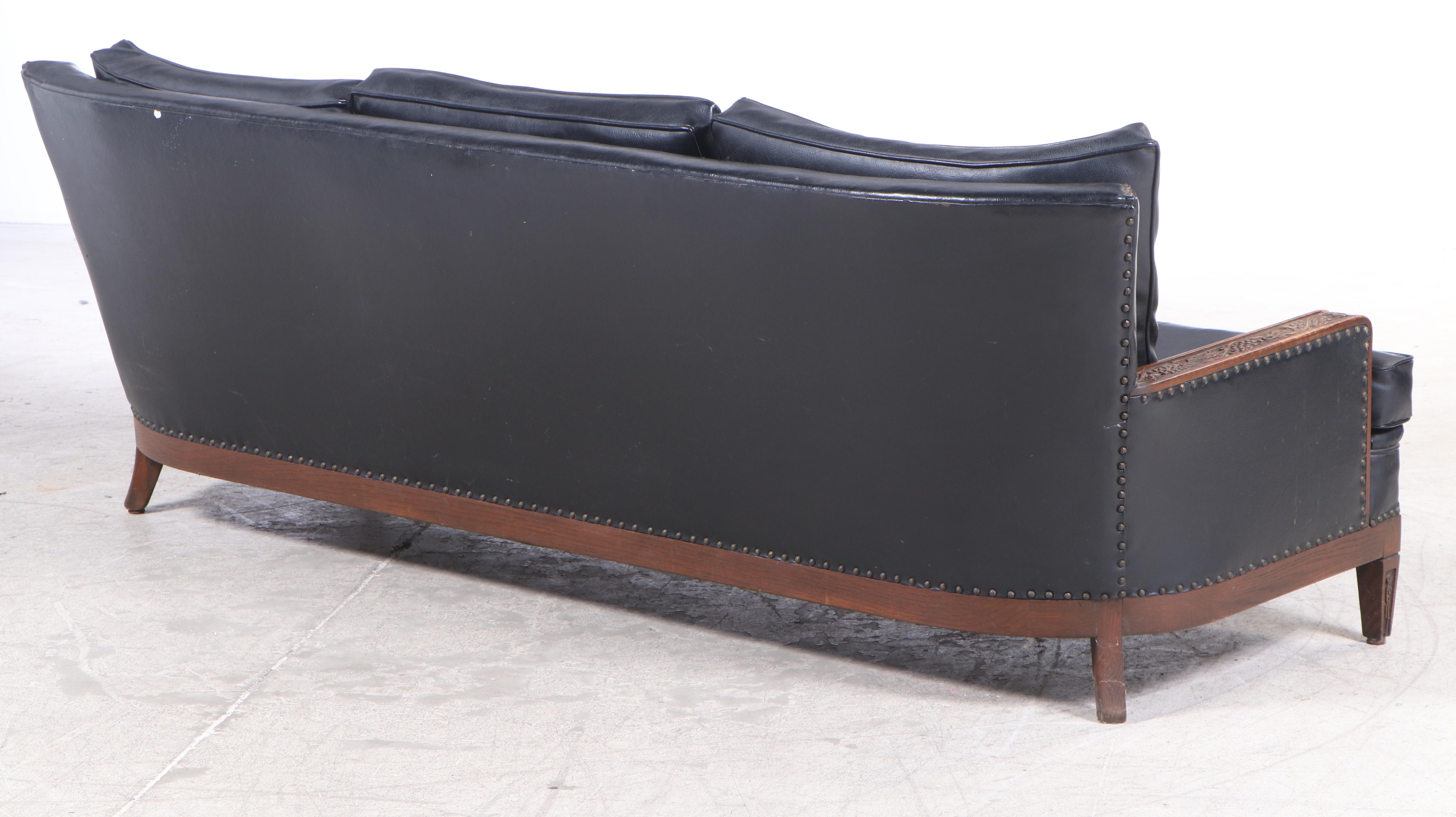 Romweber "Viking Oak" Carved Sofa with Vinyl Upholstery, Mid20th