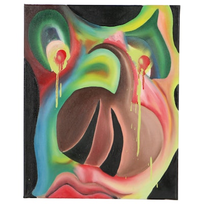 Ricardo Cobian Abstract Portrait Oil Painting of Crying Figure, 2020
