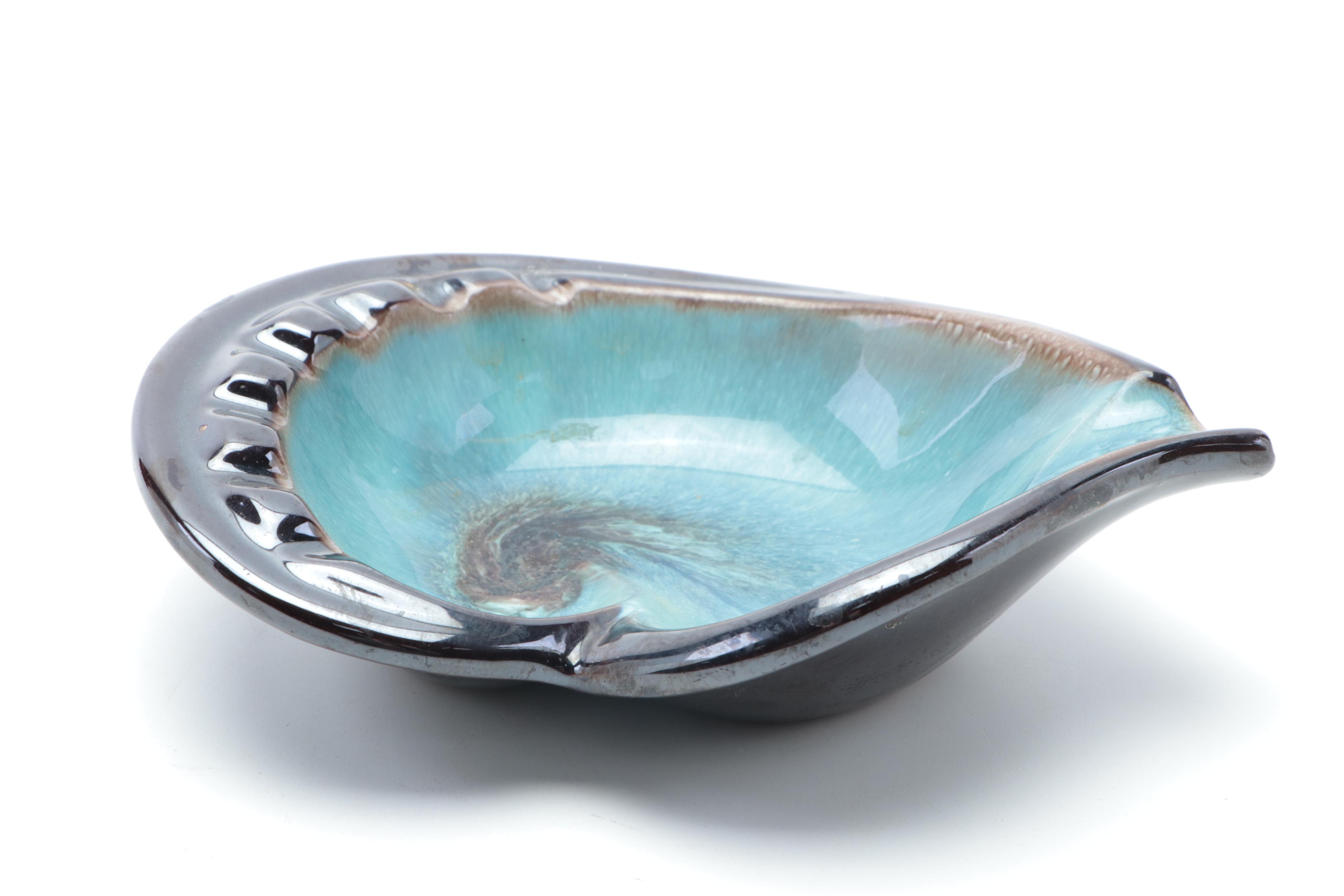 Mid Century Modern Mottled Drip Glazed Ceramic Ashtray, Figurines, and