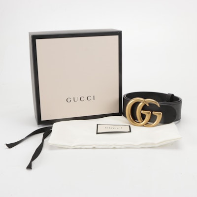 Gucci Re-Edition Wide Double G Buckle Belt in Black Leather with Box