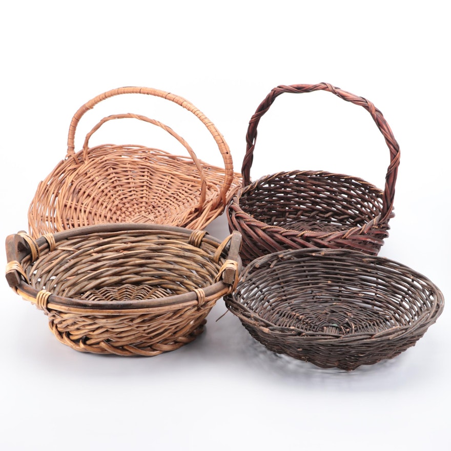 Wood, Cane and Grass Wicker Woven Baskets.