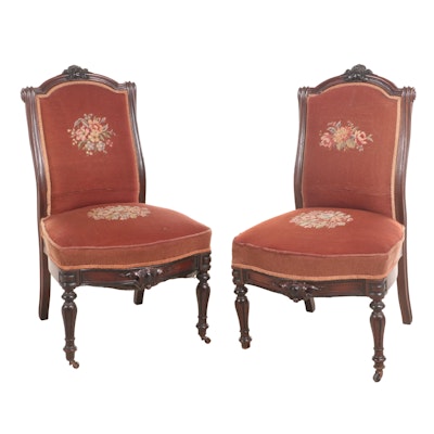 Pair of Renaissance Revival Walnut Side Chairs, 1860s