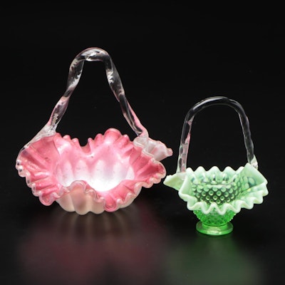 Ruffle Edge Colored Glass Candy Dish Baskets, Mid-20th Century
