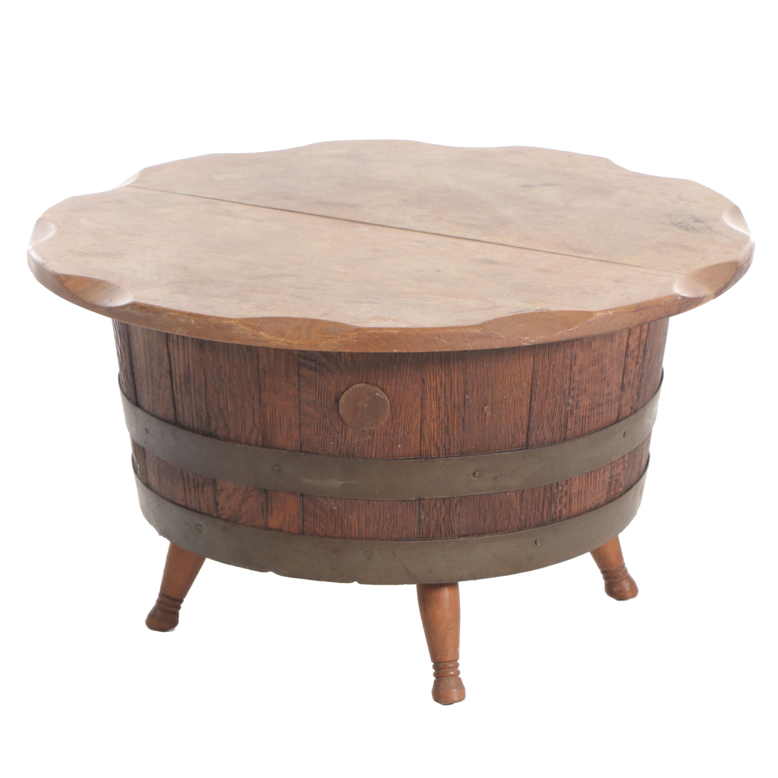 Oak Whiskey Barrel Storage Coffee Table, Mid20th Century EBTH
