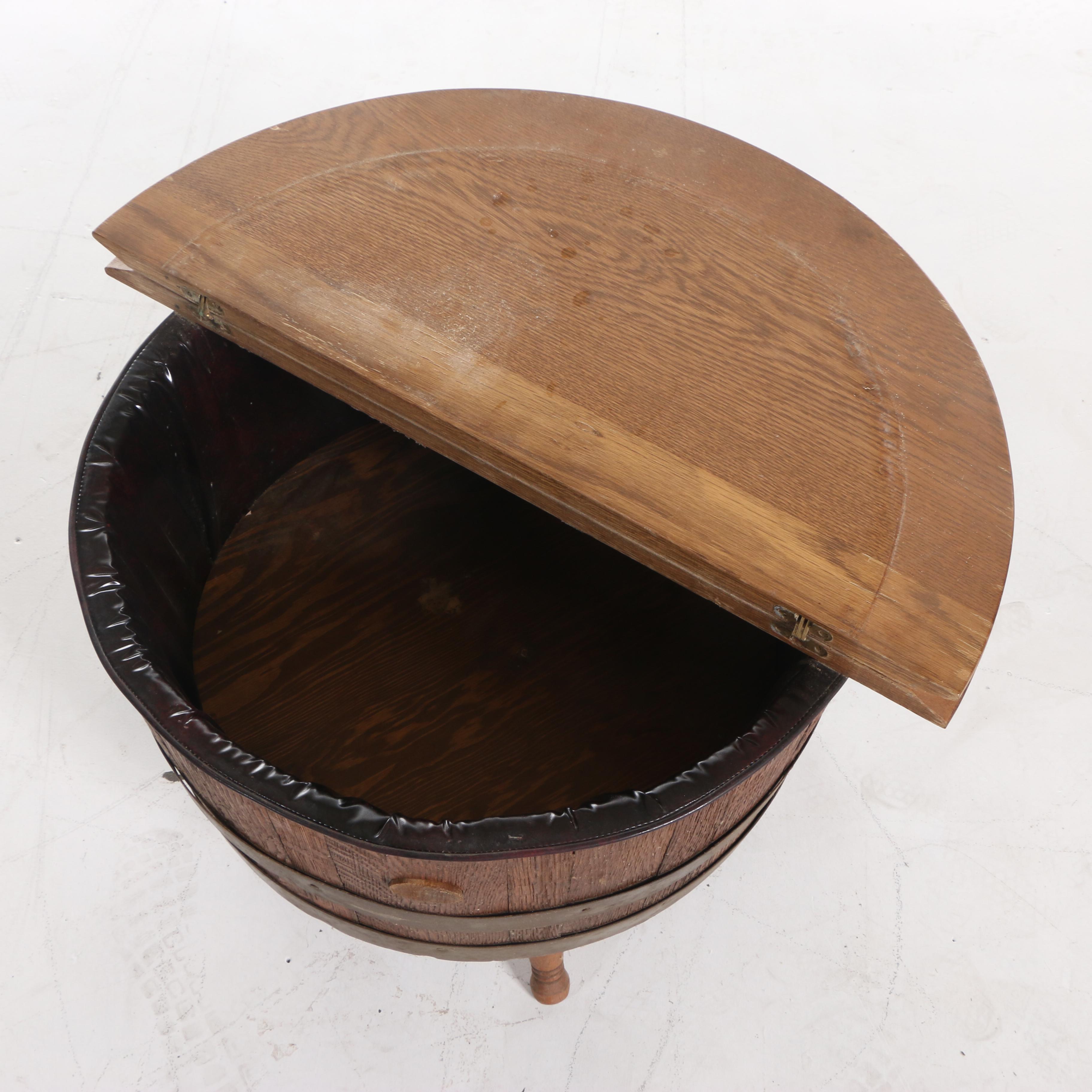 Oak Whiskey Barrel Storage Coffee Table, Mid20th Century EBTH